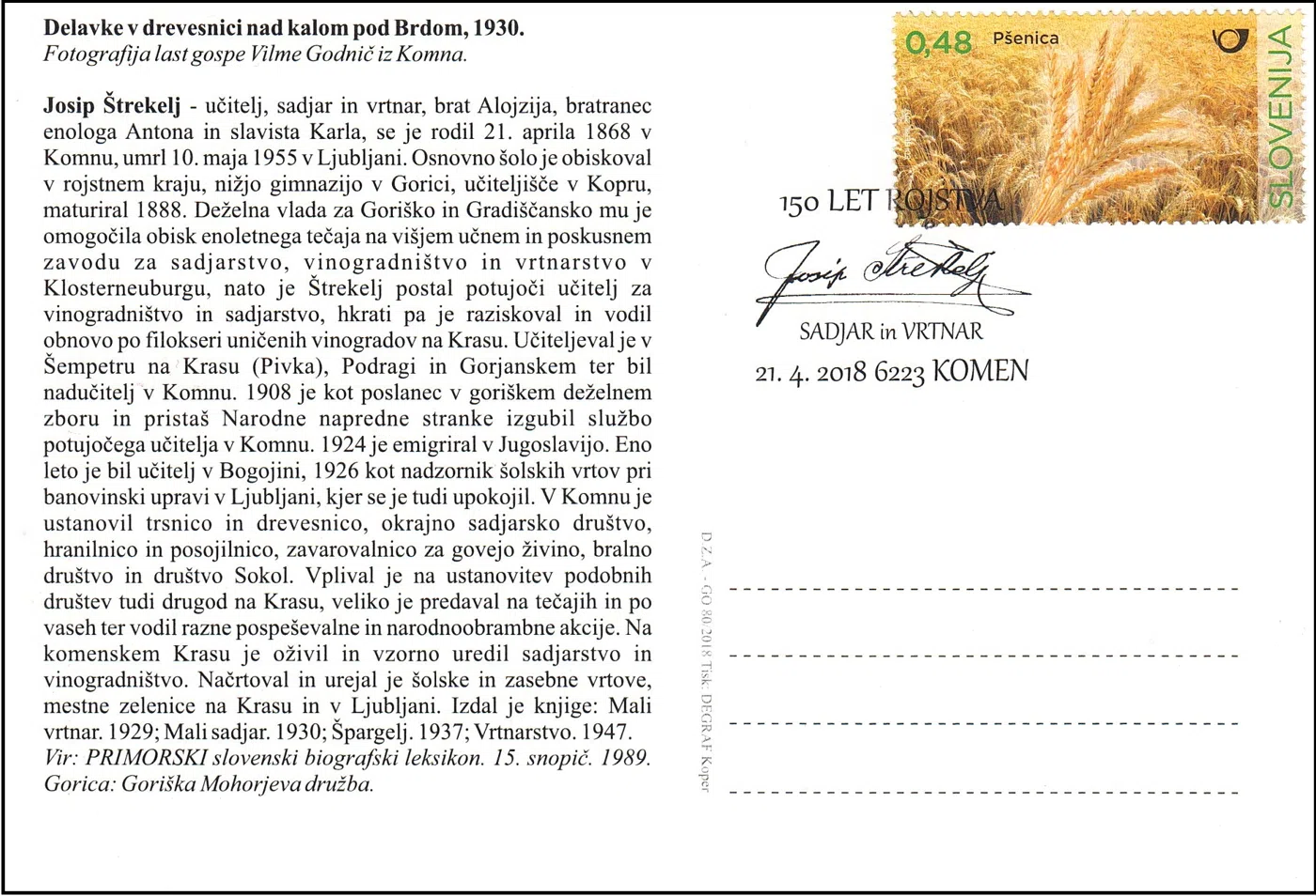 150  LET ROJSTVA JOSIP ŠTREKELJ SADJAR IN VRTNAR